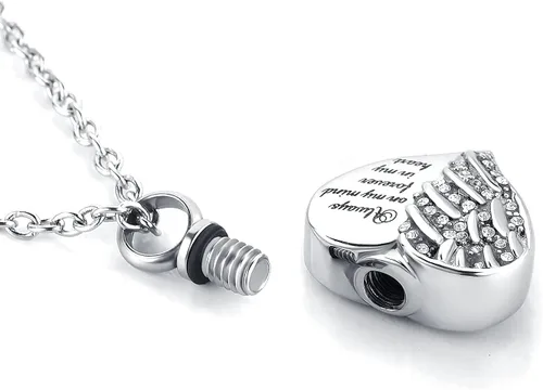 Miniatura 3 de Collar de alas de ángel guardián para cenizas, joyería de cremación con urna de cristal en forma de corazón, collar conmemorativo para cenizas
