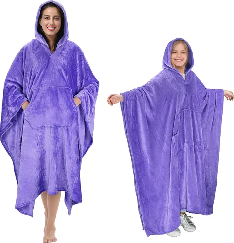 Miniatura 23 de Tirrina Manta poncho de polar 2 en 1, muy suave y cómoda, para adultos mujeres, hombres y niños para uso interior o al aire libre, 55x80 pulgadas