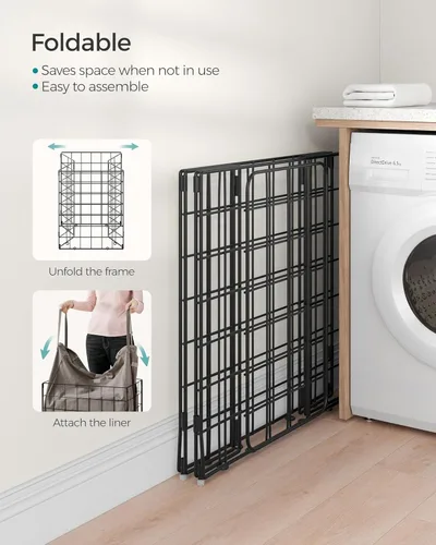 Miniatura 7 de SONGMICS Cesta para la ropa sucia, 23.8 galones (90 litros) Cesta de ropa, Cesta para ropa plegable, Forro extraíble y lavable, Marco de alambre
