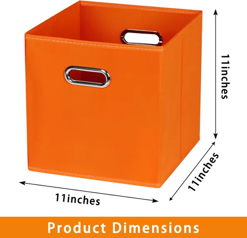 Miniatura 2 de Contenedores de almacenamiento de tela, organizadores de tela con asa, cubos plegables para almacenamiento de tela o accesorios, 11 x 11 x 11 Naranja