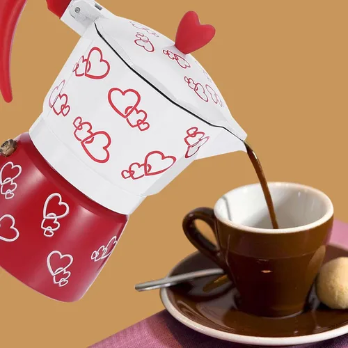 Miniatura 5 de HERCHR Red Heart - Olla moka de aluminio, cafetera para estufa con cafetera italiana ergonómica para camping, moka espresso (S)