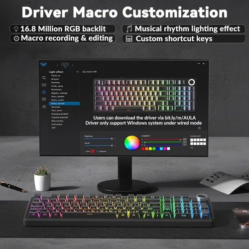 Miniatura 7 de AULA F99 Pro Teclado mecánico inalámbrico - Versión silenciosa, BT5.0/2.4GHz/USB-C Personalizable intercambiable en caliente, Estructura con junta