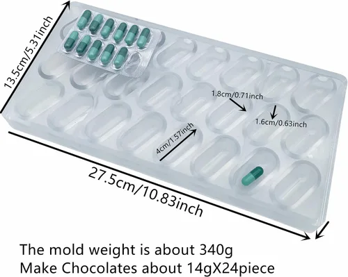 Miniatura 2 de 24 tazas de 1.6 pulgadas forma de cápsula grande ovalada molde de chocolate de policarbonato bonbon chocolate DIY molde de trufa dulce bandeja