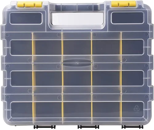 Miniatura 7 de Caja organizadora de herramientas, caja de almacenamiento de piezas pequeñas, 34 compartimentos, organizadores de hardware de doble cara con Amarillo