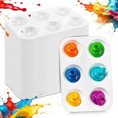 Miniatura 8 de 30 paletas de acuarela de plástico blanco, 6 paletas de pintura rectangulares, paletas de bandeja de pintura, bandejas de pintura para niños