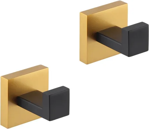 Miniatura 10 de GERZWY Gancho para ropa de baño, color negro mate, SUS 304, de acero inoxidable, para toalla/bata, para baño, estilo moderno, montado en la pared