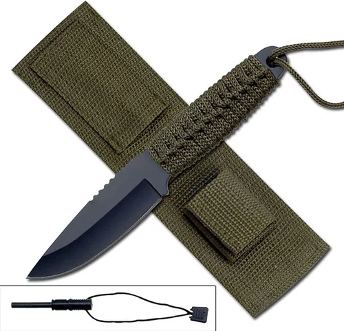 Survivor Cuchillo de hoja fija serie HK-106 con arrancador de fuego de 8 pulgadas en total (Clip Point Blade)