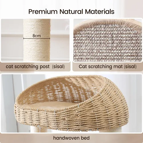 Miniatura 5 de Árbol para gatos de 59 pulgadas, torre para gatos con poste rascador, manta de sisal extra larga, cesta tejida a mano y nido de cápsula espacial