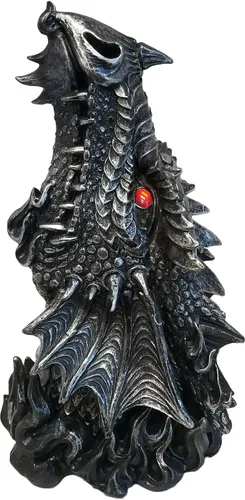 Miniatura 4 de DWK Estatua de quemador de incienso con cabeza de dragón mítica gótica medieval, de 12 pulgadas, con ventilación de humo de fosa nasal, acabado