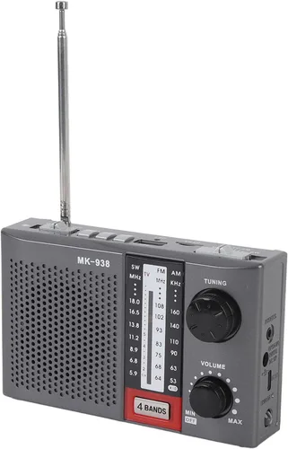 Radio portátil AM FM para personas mayores, estéreo AM FM SW bandas completas Radio vintage con antena, perilla de sintonización grande, linterna