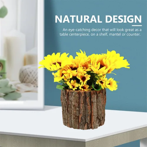 Miniatura 6 de HOMSFOU - Paquete de 3 cubos de flores impermeables de 3.54 x 3.54 x 3.14 pulgadas, contenedores de madera rústica para plantas de troncos, macetas
