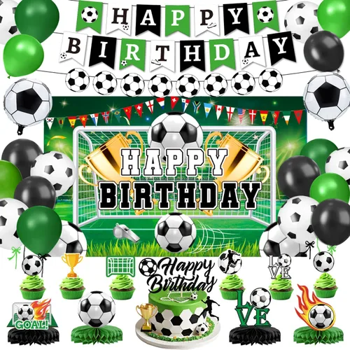 Miniatura 9 de Las decoraciones para fiestas de cumpleaños de los años 90 incluyen telón de fondo, centros de mesa de panal, pancarta, espirales colgantes, globos
