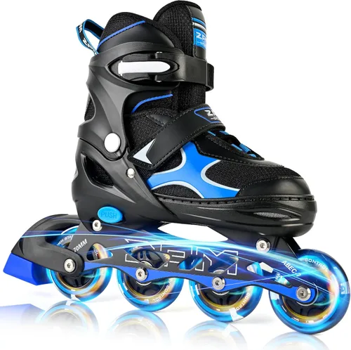 Miniatura 12 de 2PM SPORTS Patines en línea para niños y niñas, niños de 5 a 8 a 12 años, 4 a 6, 6 a 12 años, con ruedas iluminadas, cuchillas ajustables para Negro