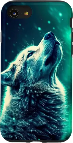Miniatura 18 de Howling Wolf in Night Green Northern Lights Wolves Dog Lover Case for iPhone 16