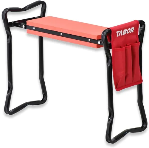 TABOR TOOLS TR2A - Banco de jardín y asiento con bolsa de herramientas y cojín de espuma, asiento de trabajo con opción de banco arrodillado,