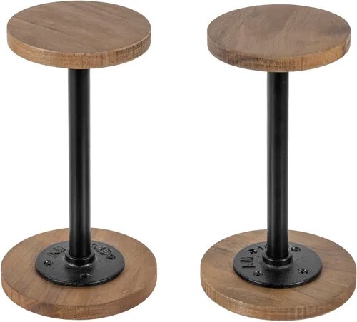 Miniatura 6 de MyGift 2 soportes para sombreros, perchero para sombreros de vaquero, organizador de gorra de béisbol con tubo de metal industrial, peluca o Madera