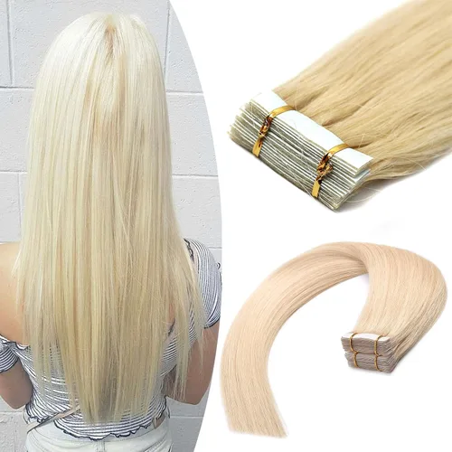 Miniatura 27 de Extensiones de cabello humano Remy con cinta adhesiva sin costuras (16 pulgadas, 10 unidades, rubio ceniza)