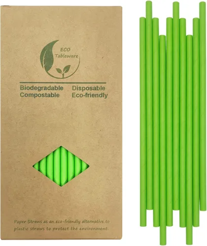 Miniatura 15 de Pajitas de papel a rayas verdes, biodegradables, desechables, de Navidad, verde y blanco, pajitas verdes primaverales de 7.75 pulgadas (100 cajas)