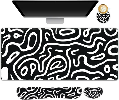 Miniatura 30 de Juego de alfombrilla de mouse grande para juegos, 4 en 1, alfombrilla de escritorio extendida para teclado con reposamuñecas, juego de alfombrilla