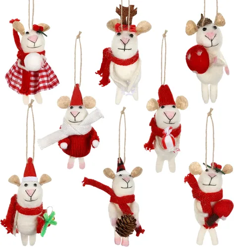 8 Piezas Adornos Navideños de Ratones de Fieltro Adornos Colgantes de Ratones de Lana de Navidad Decoración Artesanal Lindas Manualidades de