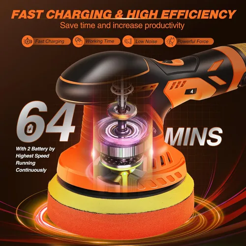 Miniatura 2 de Saker Pulidora de búfer inalámbrica, kit portátil de pulido de coche de carga rápida de 6 pulgadas con 2 baterías de 12V 2000mAh, pulidora