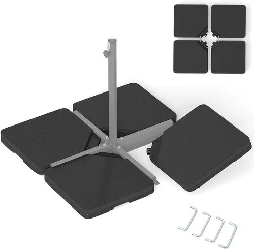 Miniatura 12 de Giantex Base de paraguas acodada de 184 libras, 4 piezas de base con soporte para paraguas, picos de fácil llenado, 4 pines de conexión, asas
