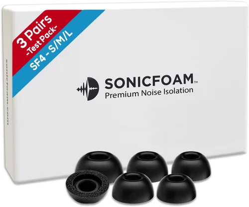 SONICFOAM (SF4 Pequeño/Mediano/Grande Negro) Puntas de auriculares de espuma con memoria para auriculares con diámetro de altavoz 4.4-5.7mm