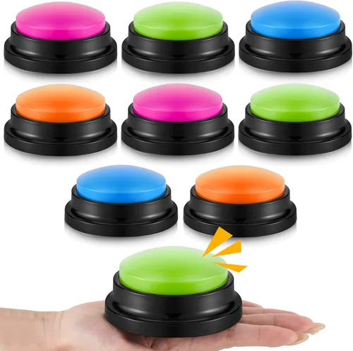 Honoson 8 Piezas Botones de Respuesta Grabables Timbres para Juegos de Trivia Espectáculos Timbres de Grabación Botones Regalos para Regreso a Color