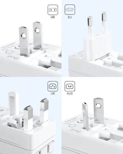 Miniatura 3 de BESTEK Adaptador de enchufe de viaje en todo el mundo, adaptador de enchufe de entrada dual de 100-250 V, adaptador universal de viaje todo en uno