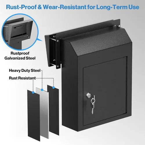Miniatura 6 de Pochar Buzón resistente a la lluvia para puerta, buzón de acero galvanizado resistente a la intemperie para llaves, depósito, pago, correos – a