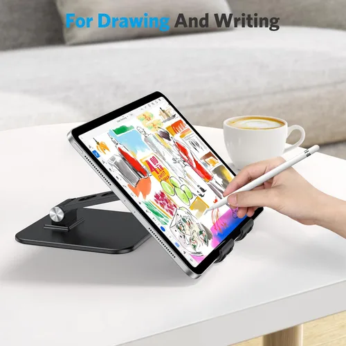 Miniatura 6 de OMOTON Soporte ajustable mejorado para tableta, soporte portátil plegable de alta resistencia, artículos esenciales de viaje para iPad Pro/Air/Mini
