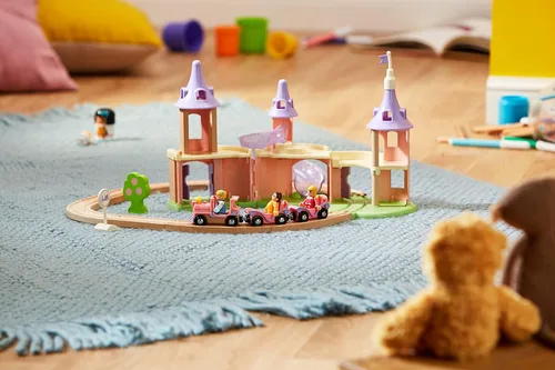 Miniatura 2 de BRIO World Disney Princess Castle - Juego de tren de madera de 18 piezas con certificación FSC y accesorios, incluye figuras de princesa de Disney