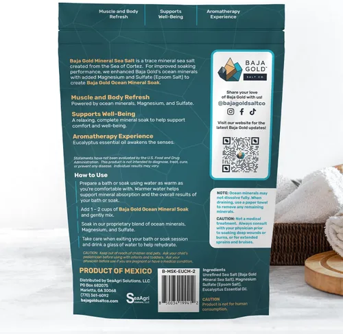 Miniatura 6 de Baja Gold Ocean Mineral Soak – Remojo de baño de magnesio natural y oligoelementos Remojo relajante y limpio de ingredientes para baño, músculos