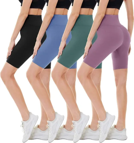 CAMPSNAIL - Paquete de 4 pantalones cortos para mujer, 8 pulgadas, cintura alta con control de abdomen, para entrenamiento, yoga, correr, pantalones