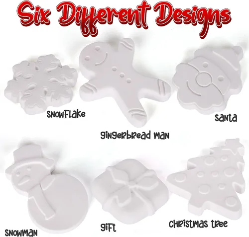 Miniatura 2 de ArtCreativity Kit de pintura de cerámica navideña para niños, 6 figuras de cerámica, 2 juegos de pintura y 2 pinceles, manualidades de Navidad