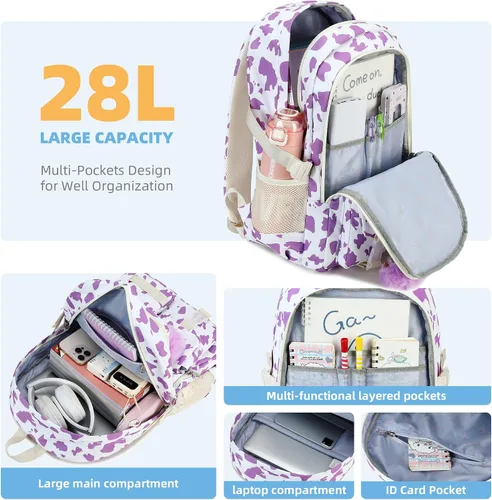 Miniatura 2 de Hidds Mochila para niñas, 3 piezas, mochilas escolares universitarias, juego de bolsa de libros para niños con lonchera, mochila escolar, mochila