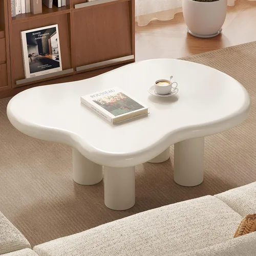 Miniatura 12 de Miuuod Cloud - Mesa auxiliar con 4 patas para sala de estar, mesa central, mesa baja, mesa auxiliar color crema, mesa de sofá de esquina redonda