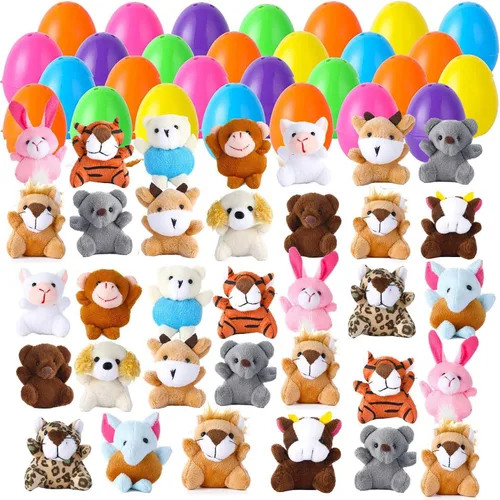 Miniatura 8 de Paquete de 18 huevos de Pascua rellenos con mini animales de peluche para niños, cesta de Pascua, búsqueda de huevos de Pascua, recuerdo de fiesta