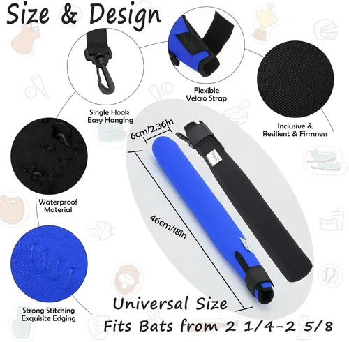Miniatura 4 de ILHSTY Funda protectora de bate para béisbol y sóftbol, calentador de bates y cubierta con gancho Negro/Azul
