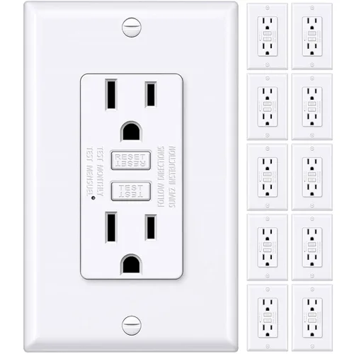 BESTTEN Salida GFCI de 15 amperios con diseño súper delgado, toma eléctrica GFI con indicador LED, receptáculo GFCI no resistente a manipulaciones,