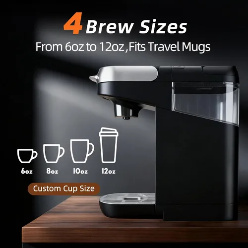Miniatura 4 de Cafetera pequeña de una sola porción para K Cup y café molido, café rápido de una taza, 6 a 12 oz. Tamaños de preparación, máquina con recordatorio