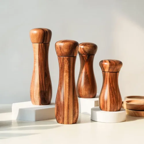 Miniatura 5 de Molinillo de pimienta, molinillo de cerámica ajustable tanto para pimienta como para sal, madera de acacia, altura de 8 pulgadas, diámetro de 2.4 in