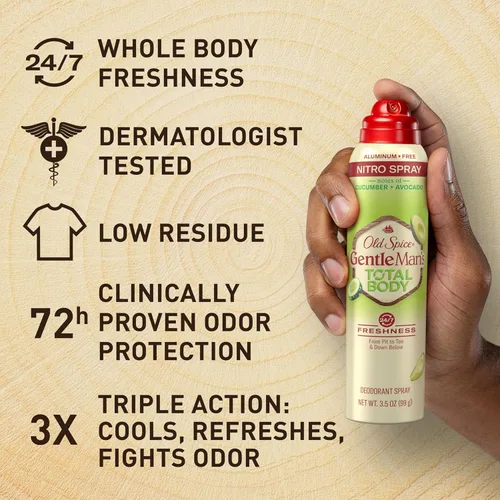 Miniatura 3 de Old Spice Desodorante en aerosol para todo el cuerpo para hombres, sin aluminio, aroma a pepino + aguacate, protección contra olores 24/7, frescura