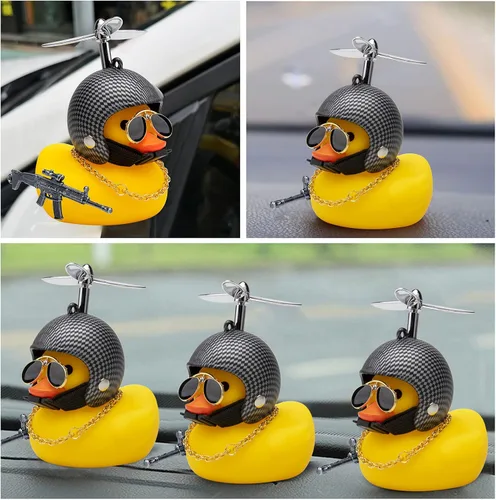 Miniatura 7 de wonuu Adornos de pato de goma para automóvil, pato amarillo fresco, decoraciones de tablero de automóvil, gafas chirriantes de pato con casco de Y