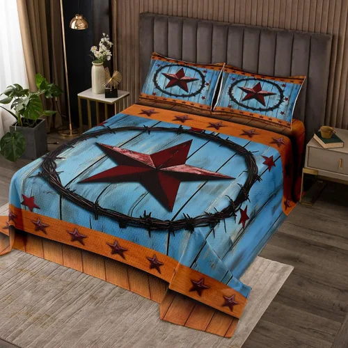 Miniatura 16 de Feelyou Colcha de vaquero occidental, tamaño King, diseño rústico de Texas Star con botas de vaquero, colcha acolchada para niños pequeños, diseño