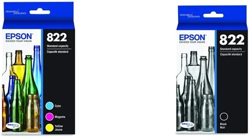 Epson Cartucho negro de capacidad estándar 822, cian, magenta, amarillo junio y T822 DURABrite Ultra Ink de capacidad estándar (T822120-S) para