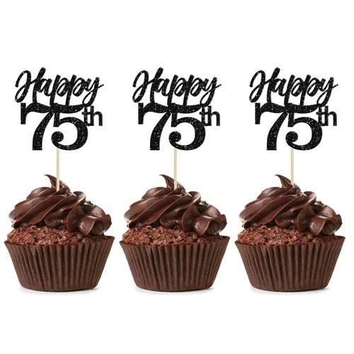 Miniatura 11 de Gyufise Paquete de 24 adornos negros para cupcakes con el número 10, para celebrar 10 cumpleaños, bodas, aniversarios, fiestas, suministros