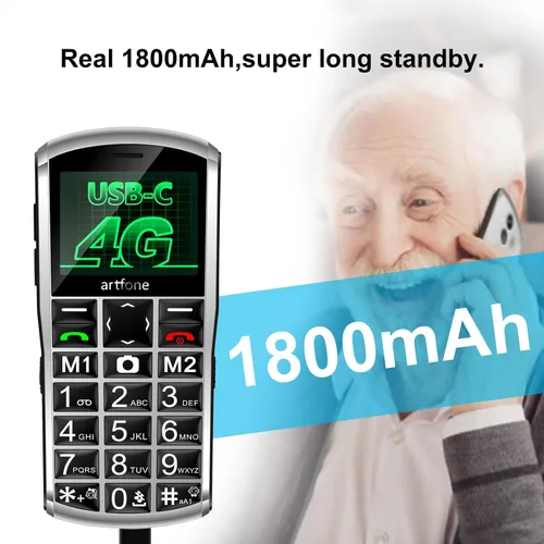 Miniatura 8 de artfone A400 4G Volte Teléfono celular con botón grande desbloqueado para personas mayores, teléfono celular para personas mayores y niños con botón