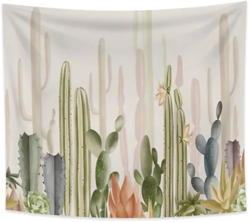 Haoyiyi Tapiz de cactus de 70.9 x 63 pulgadas para colgar en la pared, plantas silvestres verdes, anime, desierto, fuerte vitalidad, varios cactus,
