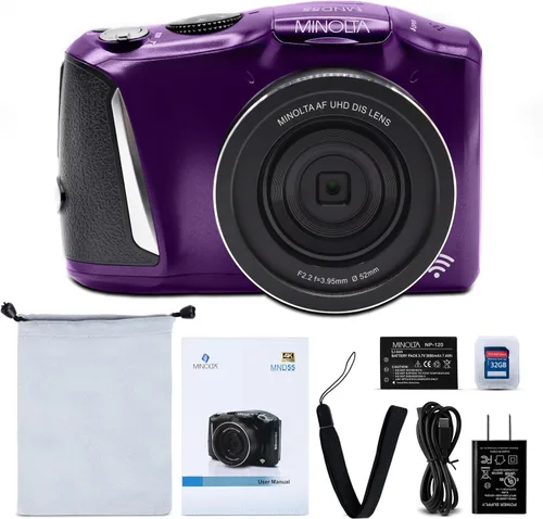 Miniatura 2 de Minolta Cámara digital de 64 MP, video 4K Ultra HD a 60 FPS, zoom digital de 16x, WiFi, sensor CMOS, pantalla LCD de 3 pulgadas, exposición Púrpura